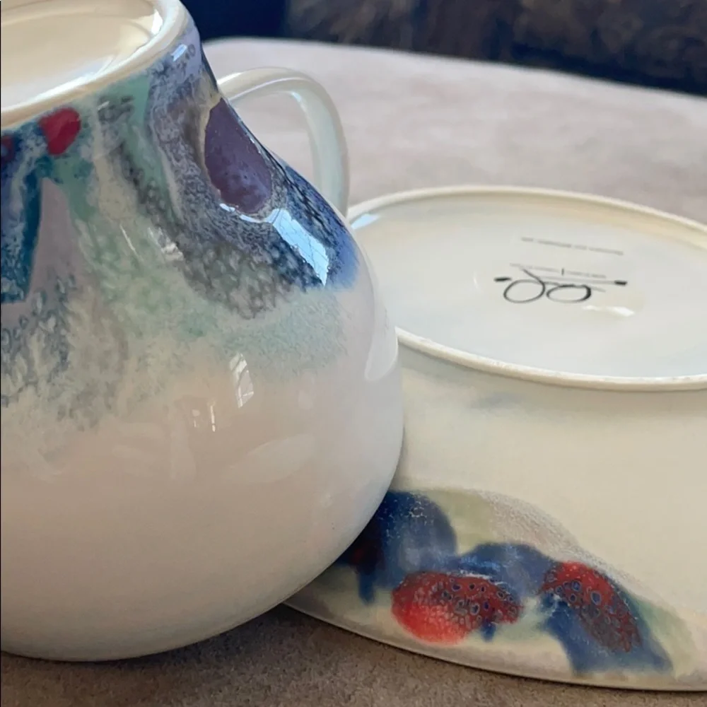 HOST Pick🌟 Modernist Signed Handcrafted Ceramic 𝅺Set (3) Dish, Cup & Saucer